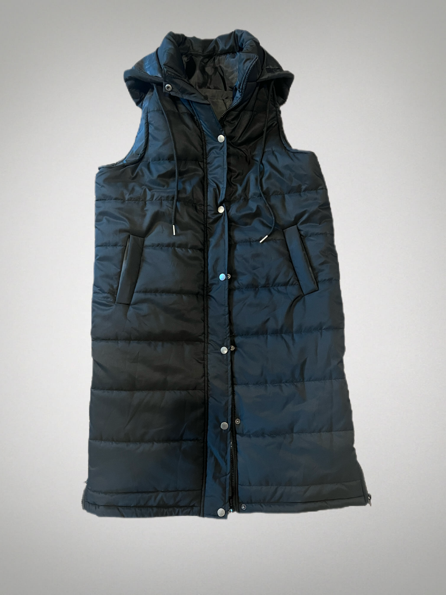Black long puffer vest