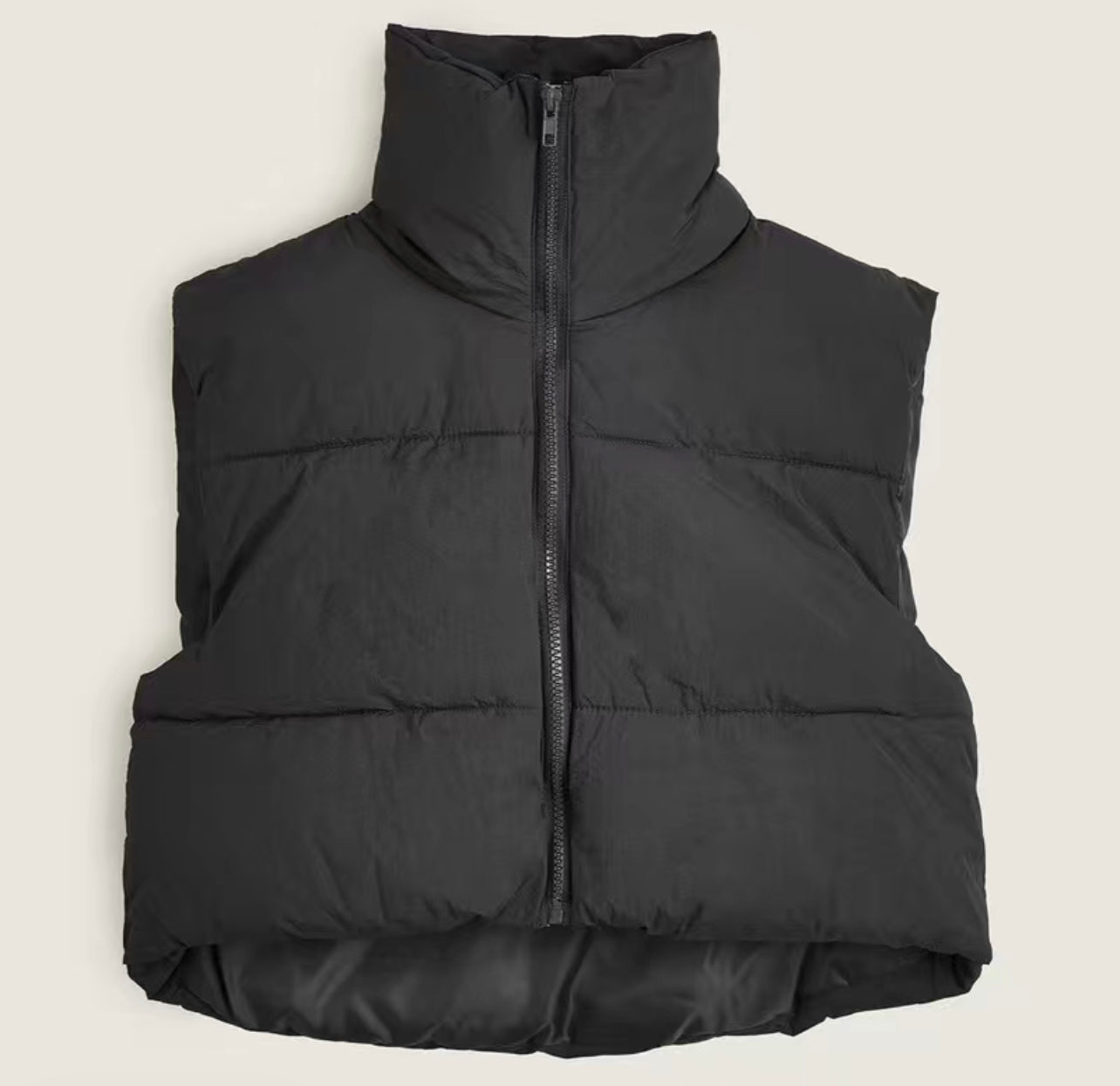 Black crop puffer vest